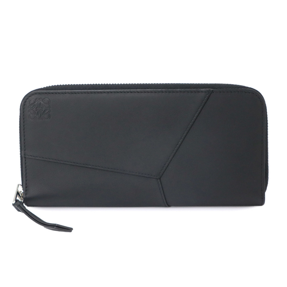 Loewe Puzzle Zip-Around Wallet, Round Long Leather, Black, Silver Hardware, C...